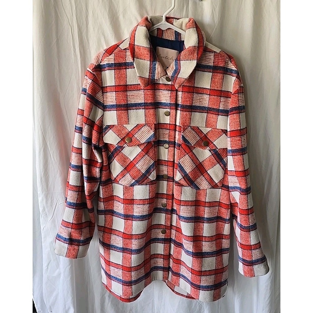 Anthropologie - Hutch - Donna Plaid Shirt Jacket Size L Snap Closure Heavyweight